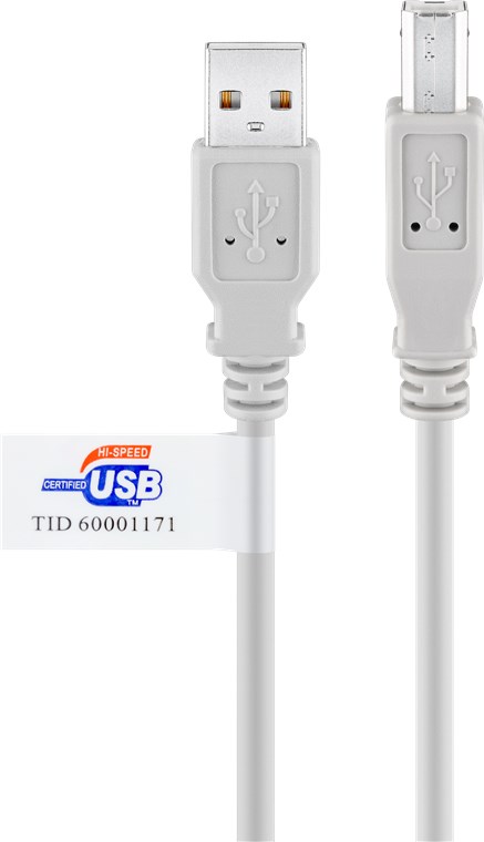 USB 2.0 Hi-Speed Kabel mit USB Zertifikat, Grau USB 2.0 Hi-Speed Kabel mit USB Zertifikat, Grau - Kabellänge 2 m - USB 2.0-Stecker (Typ A) > USB 2.0-Stecker (Typ B)