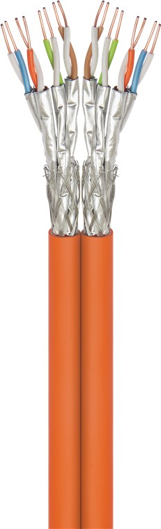 CAT 7A Duplex-Netzwerkkabel, S/FTP (PiMF), Orange CAT 7A Duplex-Netzwerkkabel, S/FTP (PiMF), Orange - Kabellänge 100 m - Kupferleiter (CU), AWG 23/1 (solid), halogenfreier Kabelmantel (LSZH)