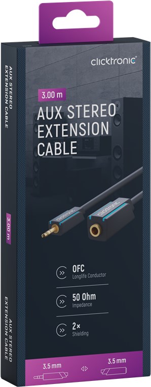 3,5-mm-AUX-Verlängerungskabel, stereo - Kabellänge 3 m - Premium-Kabel|1x 3,5-mm-Klinken-Stecker 1x 3,5-mm-Klinken-Buchse|3,0 m|OFC-Innenleiter