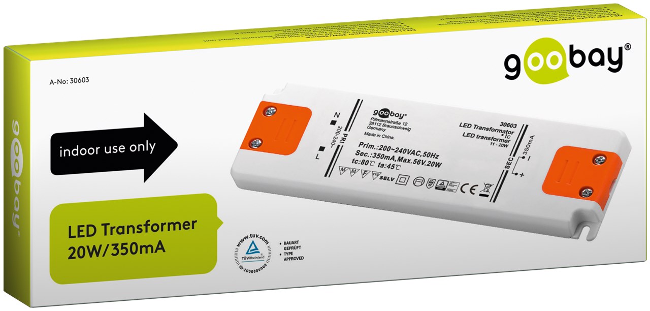 LED-Konstantstrom-Trafo 350 mA, 20 W - 350 mA CC für LEDs bis 20 W Gesamtlast LED-Konstantstrom-Trafo 350 mA, 20 W - 350 mA CC für LEDs bis 20 W Gesamtlast