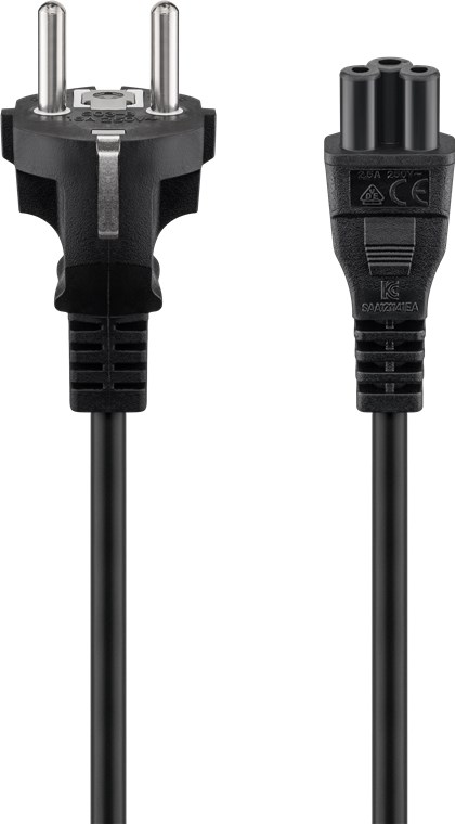 Netzanschlusskabel (Schutzkontakt), 1 m, Schwarz - Kabellänge 1 m - Schutzkontaktstecker (Typ F, CEE 7/7) > Gerätebuchse C5