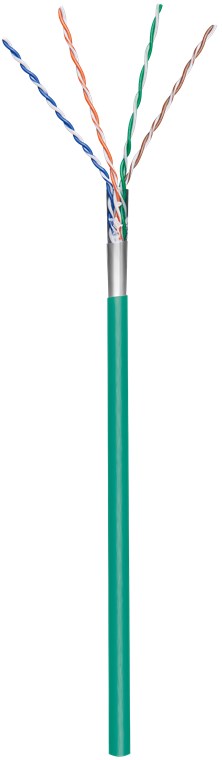 CAT 5e Netzwerkkabel, F/UTP, 100 m - Farbversion Grün - Kupferkaschierter Aluminiumleiter (CCA), AWG 26/7 (stranded), PVC-Kabelmantel