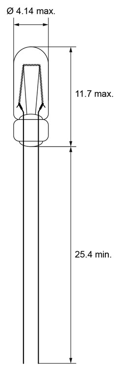 T1¼ Kleinst-Glühlampe, 0,56 W - Max. Leistungsaufnahme 0.56 W - Cable Strand, 14 V (DC), 40 mA T1¼ Kleinst-Glühlampe, 0,56 W - Max. Leistungsaufnahme 0.56 W - Cable Strand, 14 V (DC), 40 mA