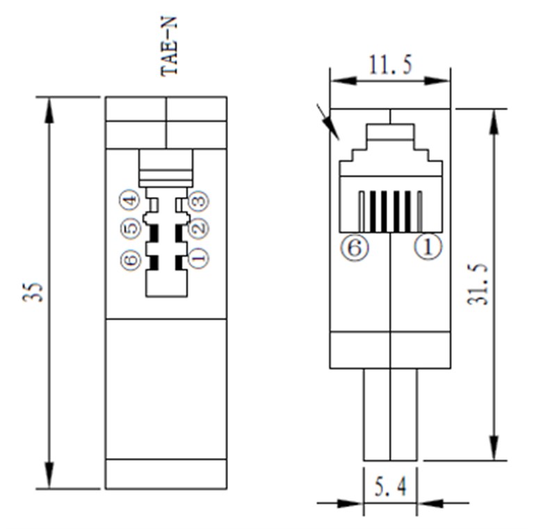 TAE Telefon Adapter Stecker - TAE-N-Stecker > RJ11/RJ14-Stecker (6P4C)