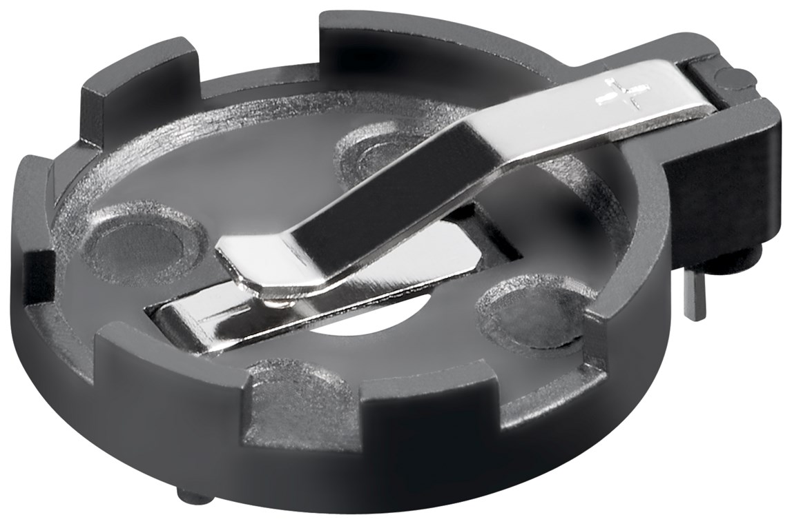 CR2012-CR2032 Knopfzellenhalter CR2012-CR2032 Knopfzellenhalter - Verbrauchseinheit 1 Stk. im Polybeutel - max. 20 mm, Schwarz, Printmontage, horizontal (2-Pin)