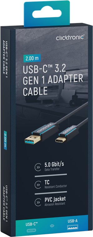 USB-C™-auf-USB-A 3.2 Gen 1 Adapterkabel - Kabellänge 2 m - Premium-Kabel|USB-C™-Stecker USB-A-3.0-Stecker|2,0 m|5 Gbit/s USB-C™-auf-USB-A 3.2 Gen 1 Adapterkabel - Kabellänge 2 m - Premium-Kabel|USB-C™-Stecker USB-A-3.0-Stecker|2,0 m|5 Gbit/s