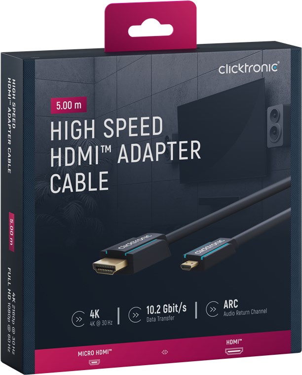 HDMI™-auf-Micro-HDMI™-Adapterkabel - Kabellänge 5 m - Premium-Kabel|1x HDMI™-Stecker 1x Micro-HDMI™-Stecker|5,0 m|UHD 4K @ 30 Hz