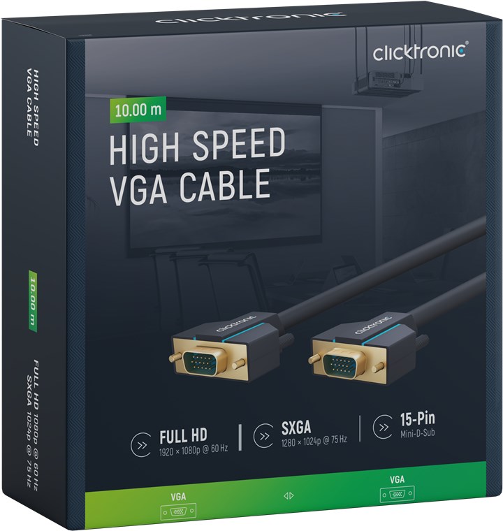 VGA-Kabel - Kabellänge 10 m - Premium-Kabel|1x VGA-Stecker 1x VGA-Stecker|10,0 m|SXGA @ 75 Hz