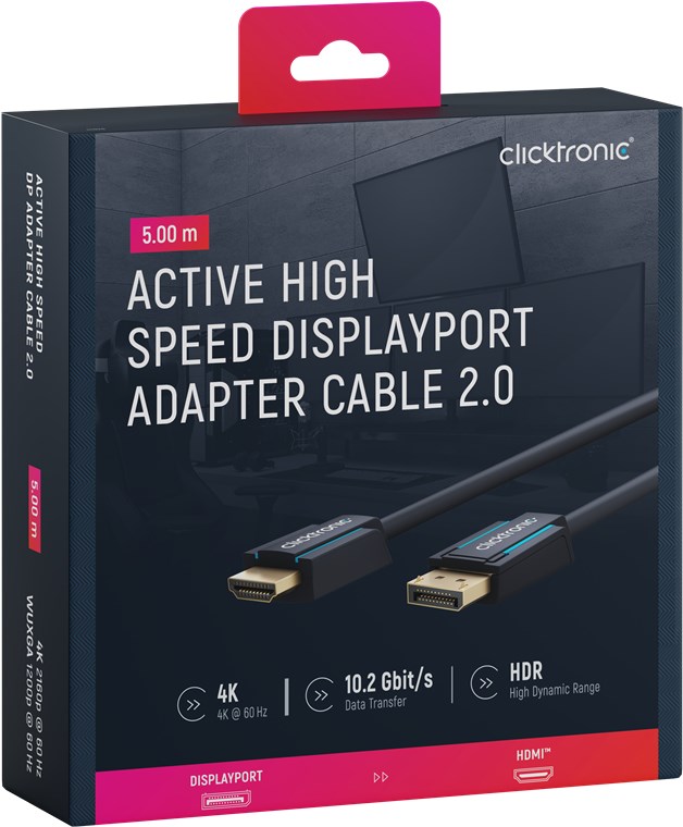 Aktives DisplayPort-auf-HDMI™-Adapterkabel - Kabellänge 5 m - Premium-Kabel|1x DisplayPort-Stecker >> 1x HDMI™-Stecker|5,0 m|4K @ 60 Hz Aktives DisplayPort-auf-HDMI™-Adapterkabel - Kabellänge 5 m - Premium-Kabel|1x DisplayPort-Stecker >> 1x HDMI™-Stecker|5,0 m|4K @ 60 Hz