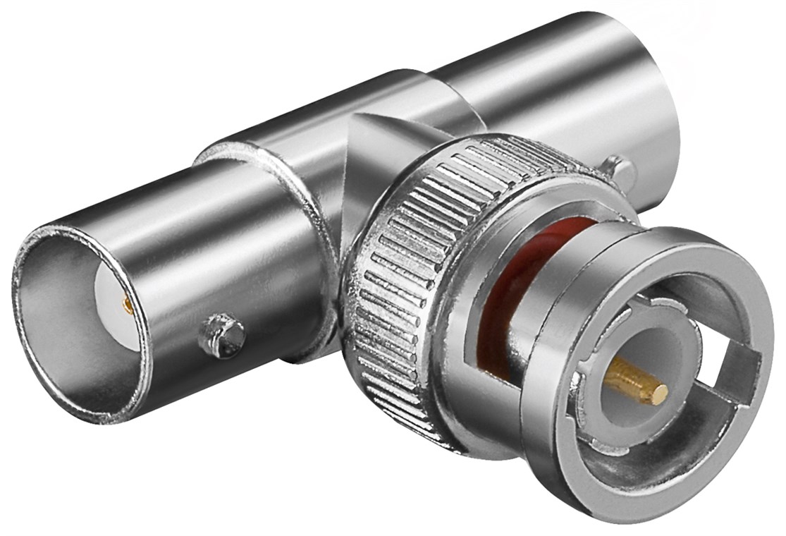 BNC-Stecker > 2 x BNC-Kupplung BNC-Stecker > 2 x BNC-Kupplung - T-Adapter; mit Goldkontakten