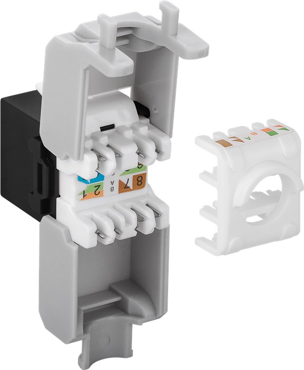 Keystone Modul RJ45 CAT 6A, UTP - Farbversion Schwarz - 16,5 mm breit, Krokodil-Typ, Klemmleiste für werkzeugfreie LSA-Montage