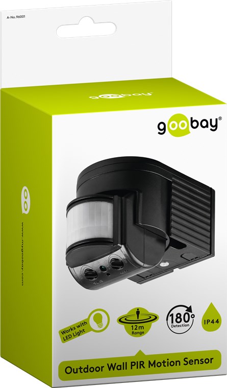 Infrarot-Bewegungsmelder - Farbversion Schwarz - zur Aufputz-Wandmontage, 180° Erfassung, 12 m Reichweite, für außen (IP44), LED geeignet Infrarot-Bewegungsmelder - Farbversion Schwarz - zur Aufputz-Wandmontage, 180° Erfassung, 12 m Reichweite, für außen (IP44), LED geeignet