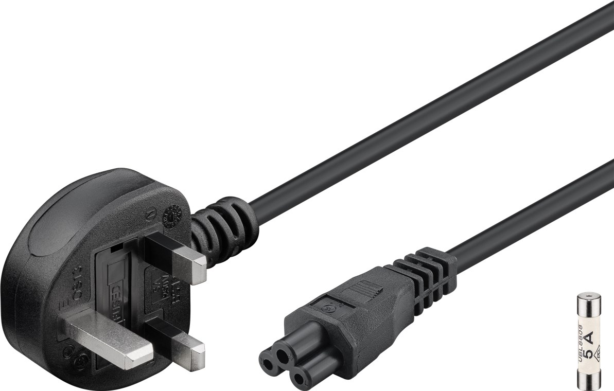 UK - Geräteanschlusskabel, 1,8 m, Schwarz - Kabellänge 1.8 m - UK 3-Pin-Stecker (Typ G, BS 1363) > Gerätebuchse C5