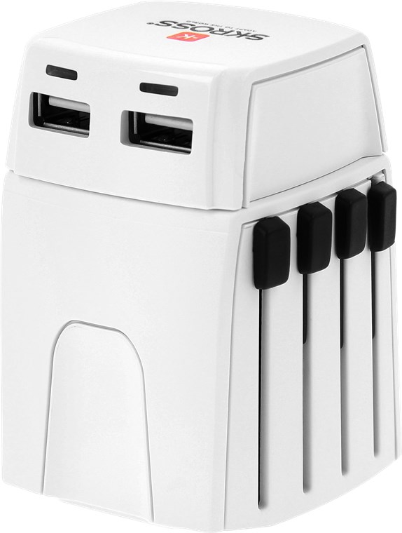 World Adapter MUV Micro USB - geeignet für alle ungeerdeten Geräte (2-pol.), mit integriertem dualem USB-Ladegerät