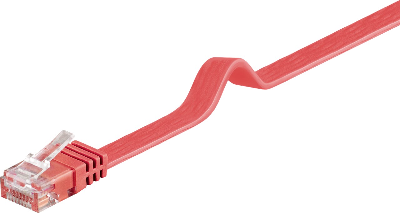 CAT 6 Flach-Patchkabel, U/UTP, Rot, 1 m - Kabellänge 1 m - Kupferleiter (CU)