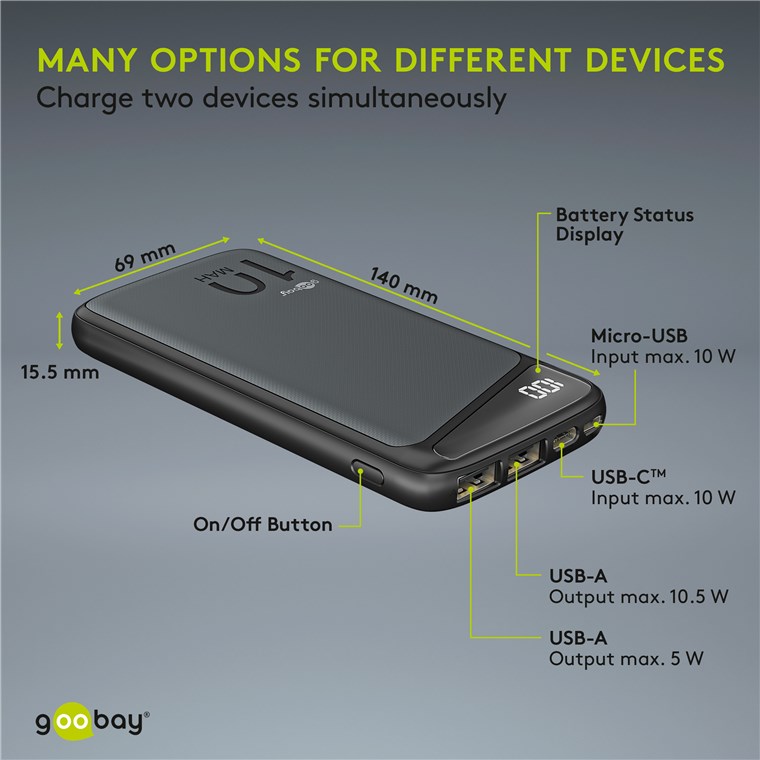 Powerbank Slimline 10.000 mAh - Leistungsstarke 10.000 mAh mit Status-Display Powerbank Slimline 10.000 mAh - Leistungsstarke 10.000 mAh mit Status-Display
