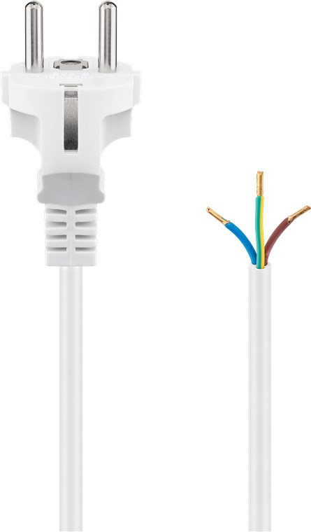 Schutzkontaktkabel zum Konfektionieren, 1,5 m, Weiß - Kabellänge 1.5 m - Schutzkontaktstecker (Typ F, CEE 7/7) > lose Kabelenden