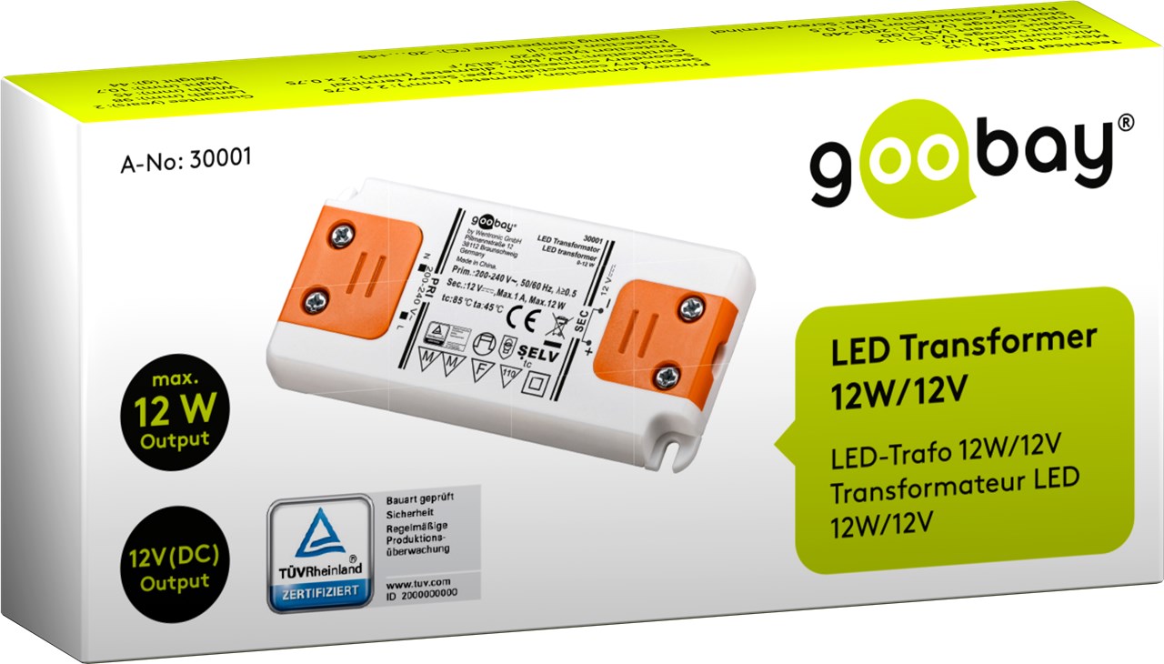 LED-Trafo 12 V/12 W - 12 V DC für LEDs bis 12 W Gesamtlast LED-Trafo 12 V/12 W - 12 V DC für LEDs bis 12 W Gesamtlast
