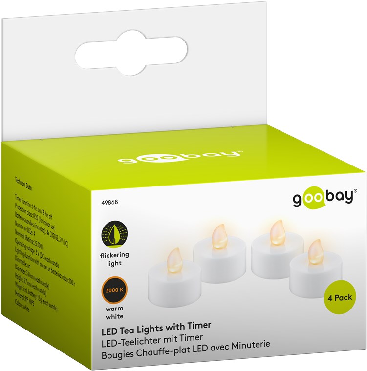 4er-Set LED-Teelichter mit Timer - wunderschöne und sichere Lichtlösung für viele Bereiche wie Haus und Loggia, Büros oder Schulen