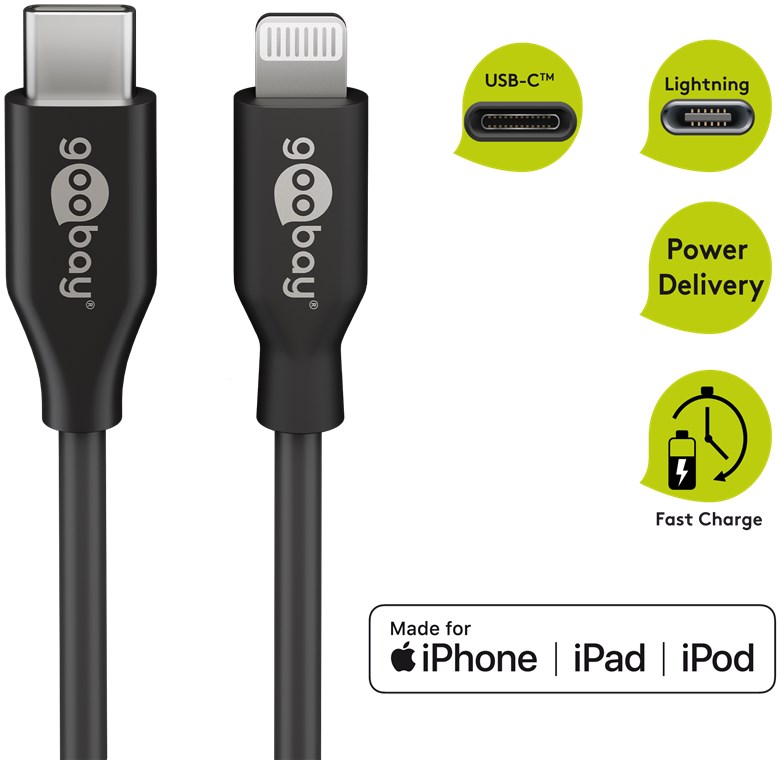 Lightning - USB-C™ Lade- und Synchronisationskabel - Kabellänge 0.5 m - MFi-Kabel für Apple iPhone/iPad Schwarz Lightning - USB-C™ Lade- und Synchronisationskabel - Kabellänge 0.5 m - MFi-Kabel für Apple iPhone/iPad Schwarz