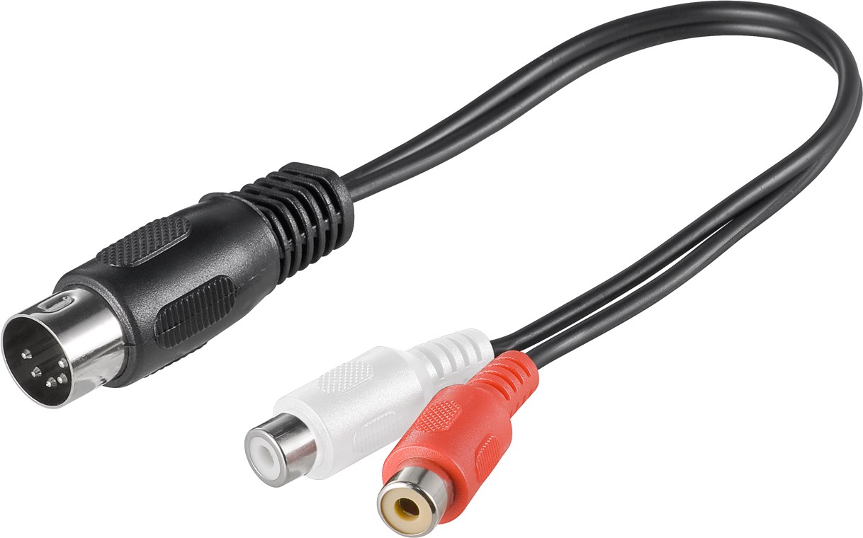 Audio Kabeladapter, DIN-Stecker zu stereo Cinch-Buchse Audio Kabeladapter, DIN-Stecker zu stereo Cinch-Buchse - Kabellänge 0.2 m - DIN-Stecker 180° (5-Pin) > 2x Cinch-Buchse (Audio links/rechts)