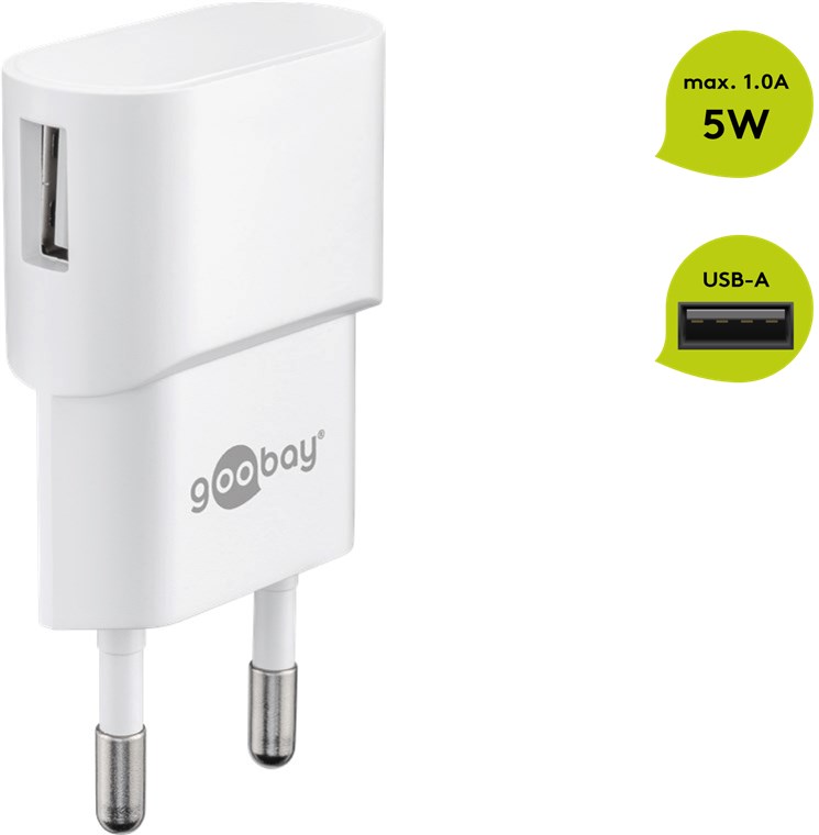 USB-Ladegerät (5W) weiß - kompaktes USB-Netzteil mit 1xUSB Anschluss USB-Ladegerät (5W) weiß - kompaktes USB-Netzteil mit 1xUSB Anschluss