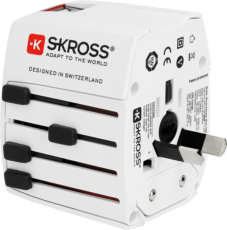 World Adapter MUV USB - geeignet für alle ungeerdeten Geräte (2-pol.), mit integriertem dualem USB-Ladegerät