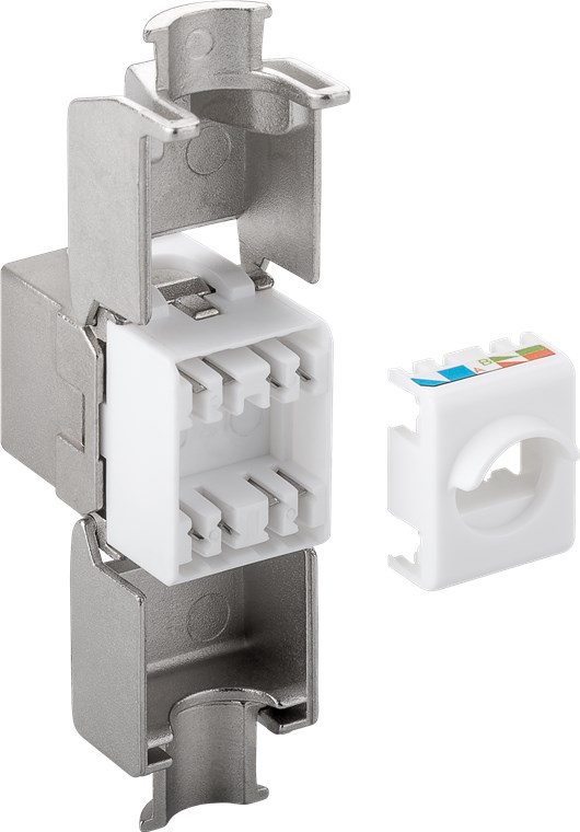 Keystone Modul RJ45 CAT 6A, STP, slim-line - 16,3 mm breit, Krokodil-Typ, Klemmleiste für werkzeugfreie LSA-Montage Keystone Modul RJ45 CAT 6A, STP, slim-line - 16,3 mm breit, Krokodil-Typ, Klemmleiste für werkzeugfreie LSA-Montage