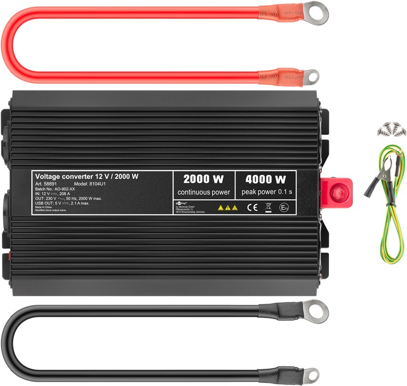 Spannungswandler 12V / 2000 W - wandelt 12 V DC in 230 V AC um Spannungswandler 12V / 2000 W - wandelt 12 V DC in 230 V AC um