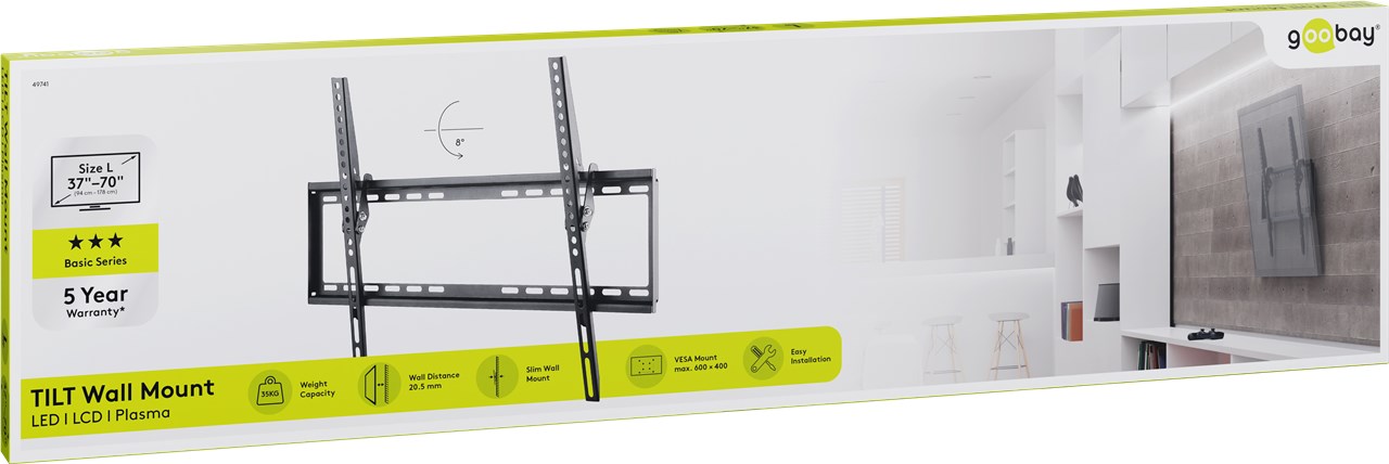 TV-Wandhalterung Basic TILT (L) - für Fernseher von 37" bis 70" (94-178 cm), neigbar bis 35kg TV-Wandhalterung Basic TILT (L) - für Fernseher von 37" bis 70" (94-178 cm), neigbar bis 35kg