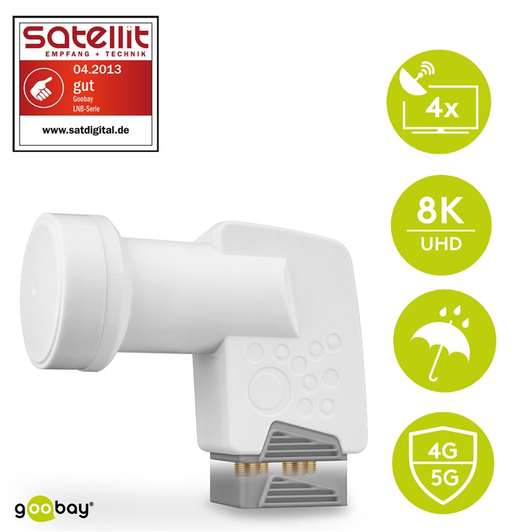 Universal Quad LNB - digitaler SAT-LNB (DVB-S2) für 4 Teilnehmer (8K/4K/UHD/HDTV/3D Empfang) Universal Quad LNB - digitaler SAT-LNB (DVB-S2) für 4 Teilnehmer (8K/4K/UHD/HDTV/3D Empfang)