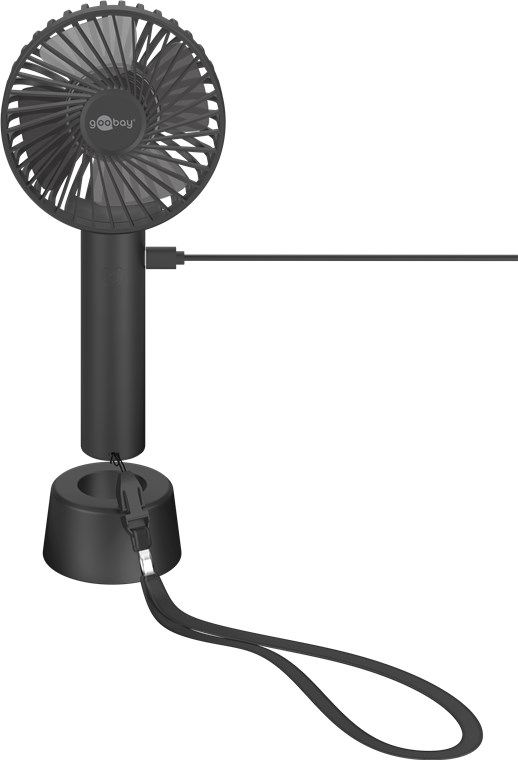 USB-Handventilator mit Standfunktion, Schwarz - mit wiederaufladbarer Batterie (austauschbar)