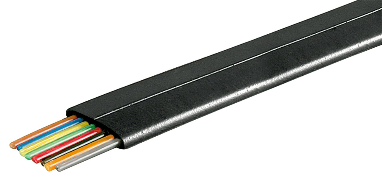 Telefonflachkabel 8-adrig, 100 m Rolle, AWG 28, CCA (kupferkaschiertes Aluminium) - Farbversion Schwarz - Kupferkaschierter Aluminiumleiter (CCA)