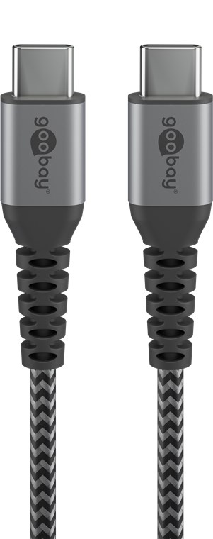 USB-C™ auf USB-C™ Textilkabel mit Metallsteckern (spacegrau/silber) 1 m - Kabellänge 1 m - elegantes und extra-robustes Verbindungskabel für Geräte mit USB-C™-Anschluss