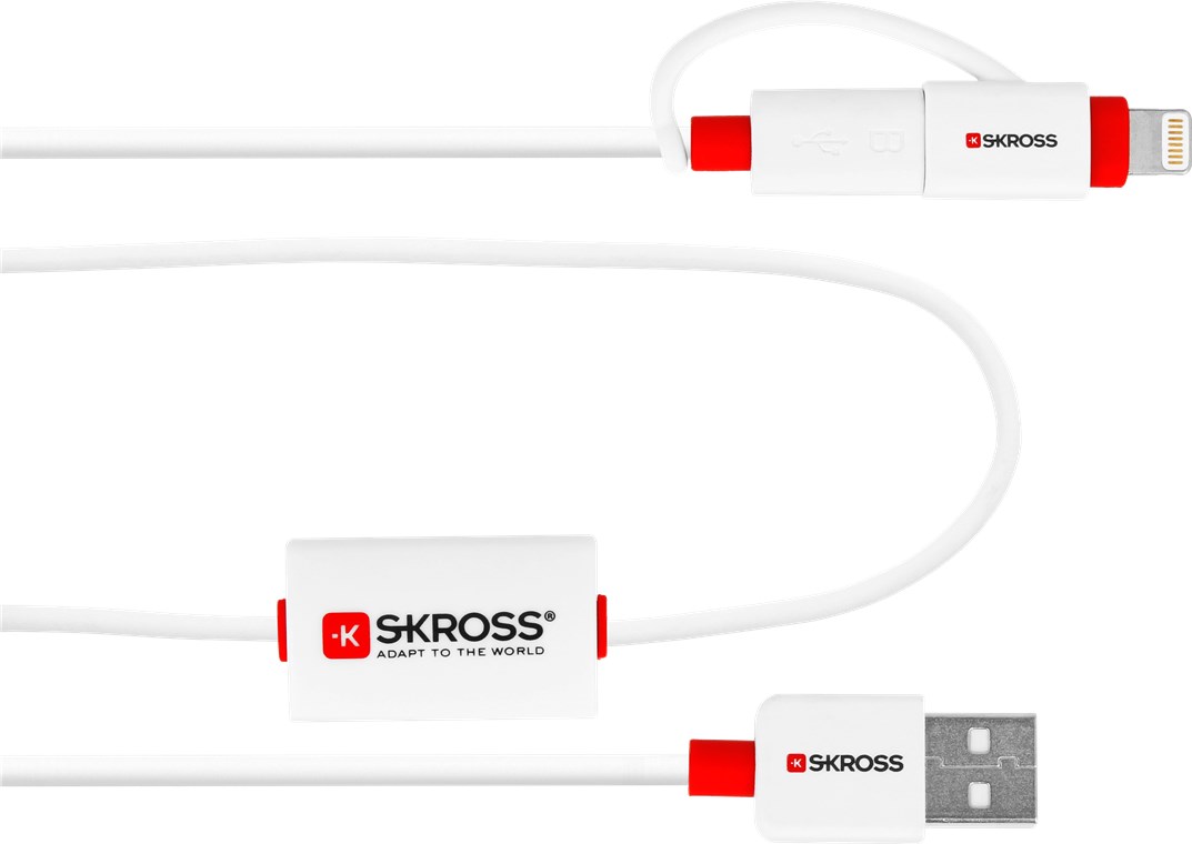 BUZZ 2in1 Charge€™n Sync Alarm Kabel, weiß - Anschluss 2, Typ 2in1 Micro USB & Lightning Stecker - für alle Geräte mit Micro USB oder Lightning Connector