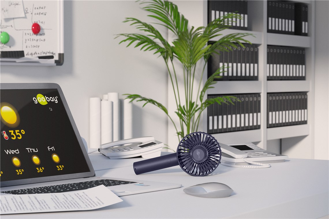 USB-Handventilator mit Standfunktion, Blau - mit wiederaufladbarer Batterie (austauschbar) USB-Handventilator mit Standfunktion, Blau - mit wiederaufladbarer Batterie (austauschbar)
