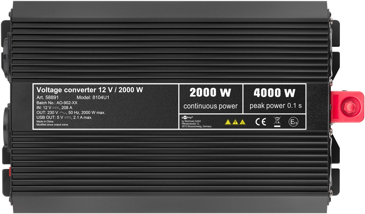 Spannungswandler 12V / 2000 W - wandelt 12 V DC in 230 V AC um