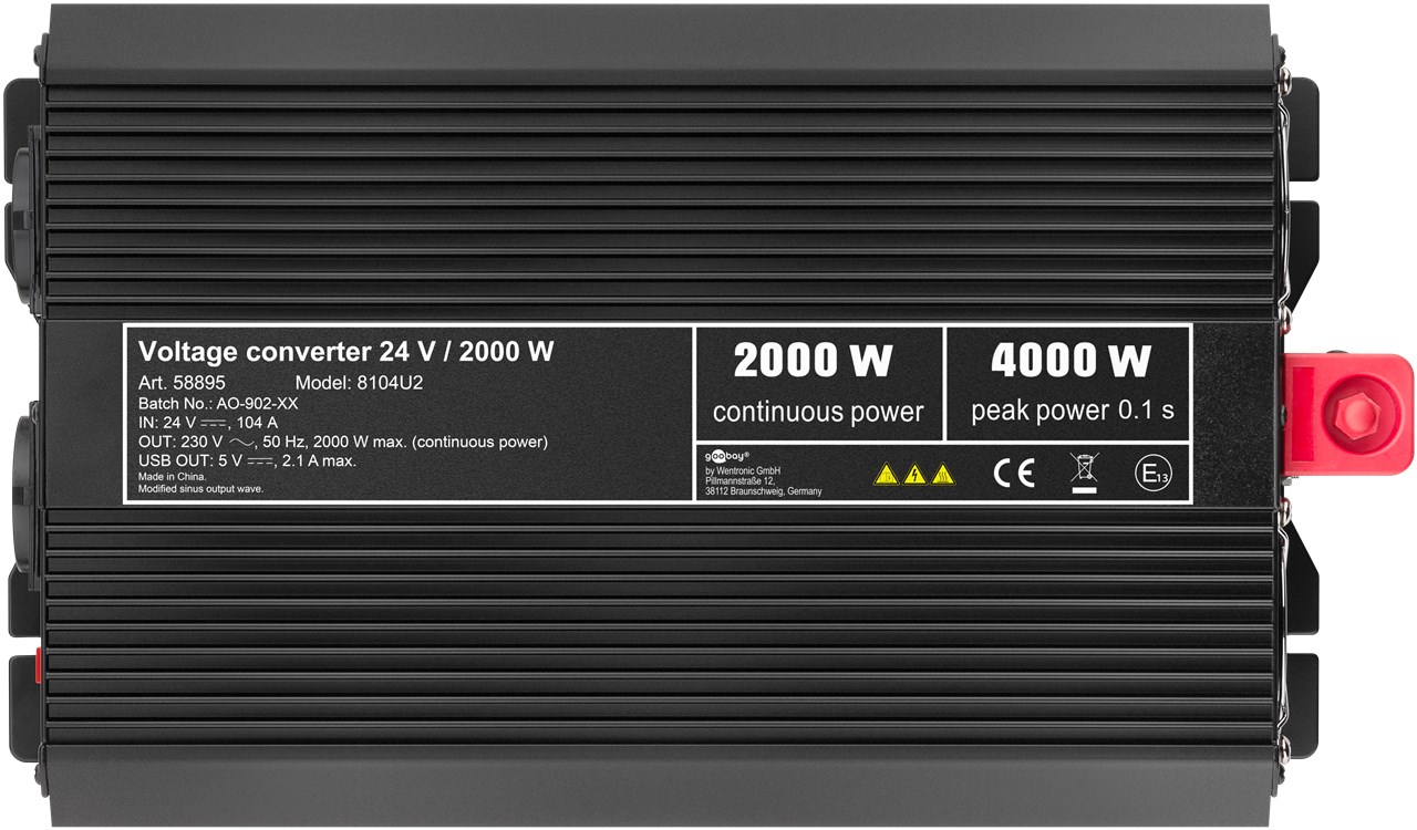 Spannungswandler 24V / 2000 W - wandelt 24 V DC in 230 V AC um