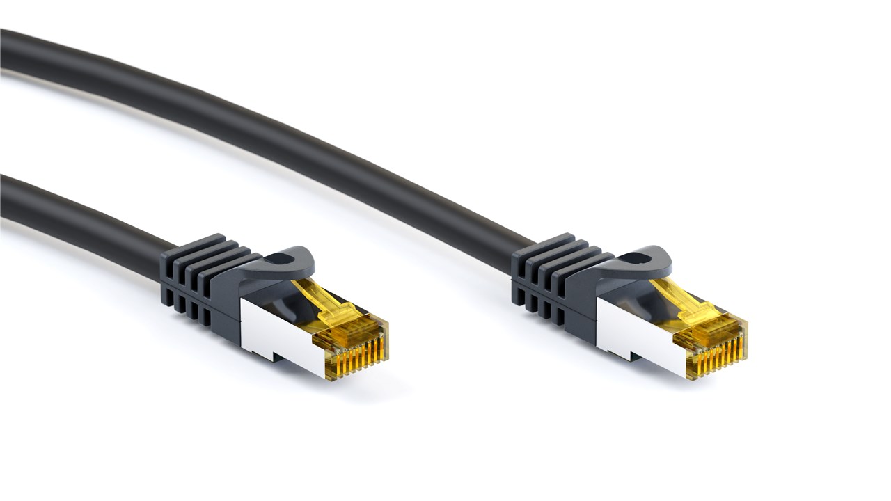 RJ45 Patchkabel CAT 6A S/FTP (PiMF), 500 MHz mit CAT 7 Rohkabel, Schwarz - Kabellänge 15 m - Kupferleiter (CU), halogenfreier Kabelmantel (LSZH) RJ45 Patchkabel CAT 6A S/FTP (PiMF), 500 MHz mit CAT 7 Rohkabel, Schwarz - Kabellänge 15 m - Kupferleiter (CU), halogenfreier Kabelmantel (LSZH)