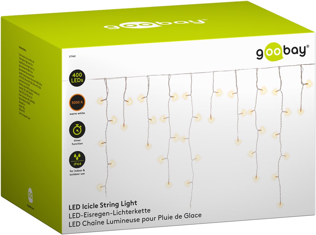 400er LED-Eisregen-Lichterkette - mit Timer-Funktion und 24 V-Außentrafo, warmweiß (3000 K), für den Innen- und Außenbereich (IP44) 400er LED-Eisregen-Lichterkette - mit Timer-Funktion und 24 V-Außentrafo, warmweiß (3000 K), für den Innen- und Außenbereich (IP44)