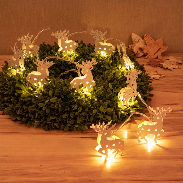 10er LED-Lichterkette "Rentier", weiß - mit Timer-Funktion, warmweiß (3000 K), batteriebetrieben