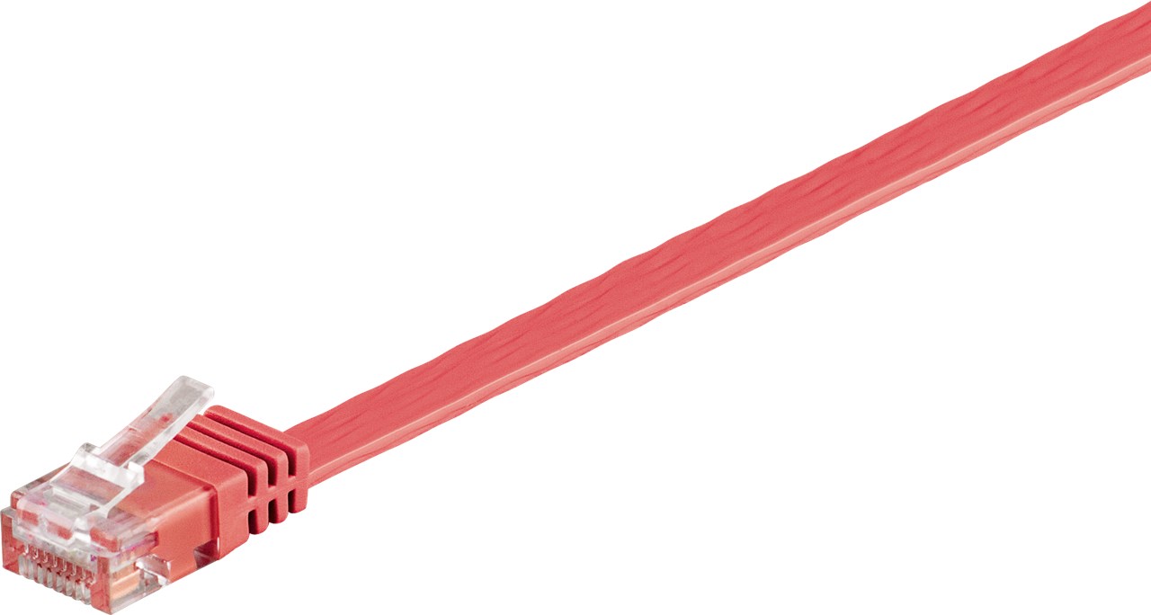 CAT 6 Flach-Patchkabel, U/UTP, Rot, 1 m - Kabellänge 1 m - Kupferleiter (CU)