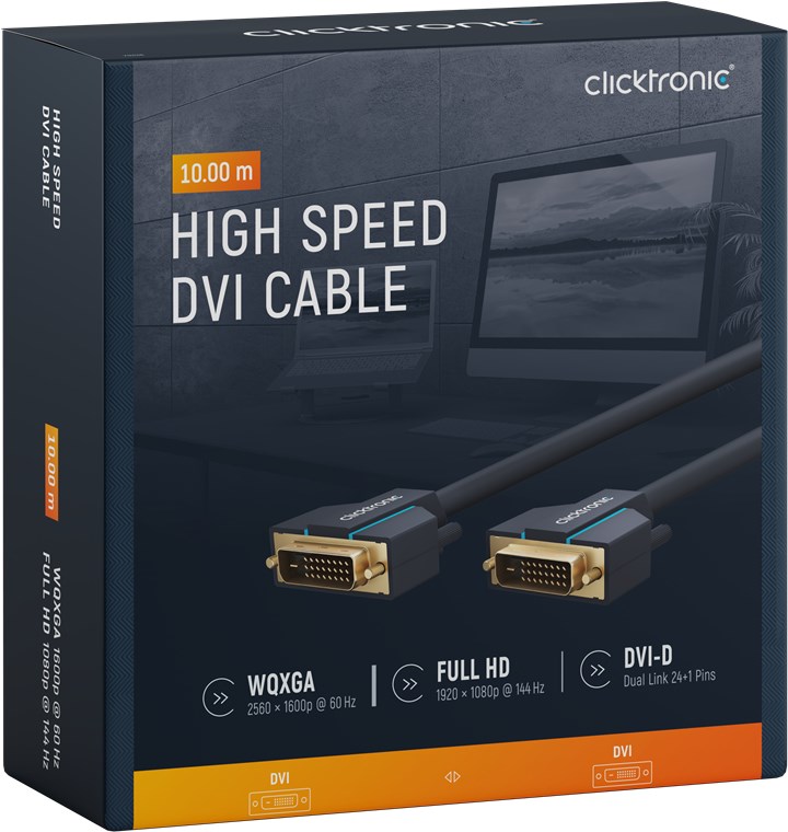 DVI-Kabel - Kabellänge 10 m - Premium-Kabel|1x DVI-D-Stecker Dual-Link (24+1) 1x DVI-D-Stecker Dual-Link (24+1)|10,0 m|WQXGA @ 60 Hz