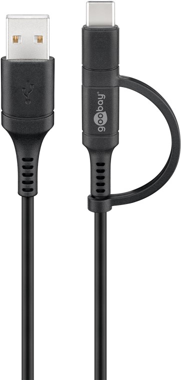 Lade- und Synchronisations Kombikabel (mit USB A auf Micro-USB & USB-C™) - Kabellänge 1 m - mit Micro-B und USB-C™ Stecker Lade- und Synchronisations Kombikabel (mit USB A auf Micro-USB & USB-C™) - Kabellänge 1 m - mit Micro-B und USB-C™ Stecker