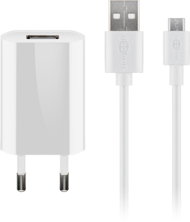 Micro USB-Ladeset 1 A - Netzteil mit Micro USB Kabel 1m (weiß) Micro USB-Ladeset 1 A - Netzteil mit Micro USB Kabel 1m (weiß)