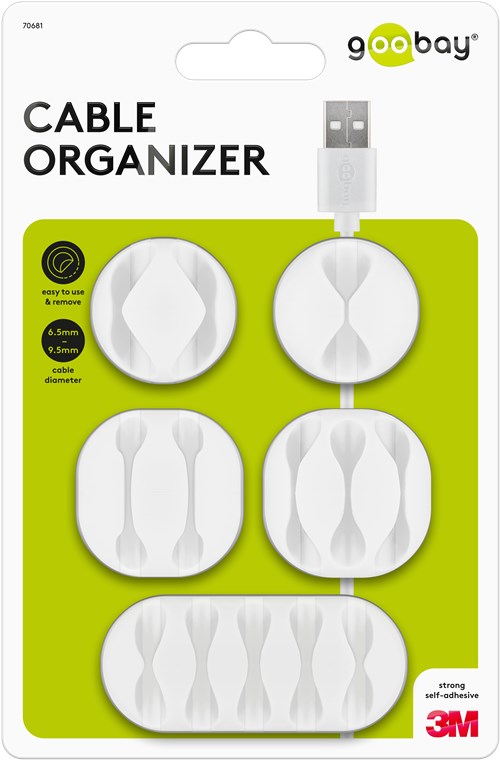 Kabelmanagement-Set, weiß - Farbversion Weiß - 5er-Set zum Ordnen und Fixieren, ablösbar
