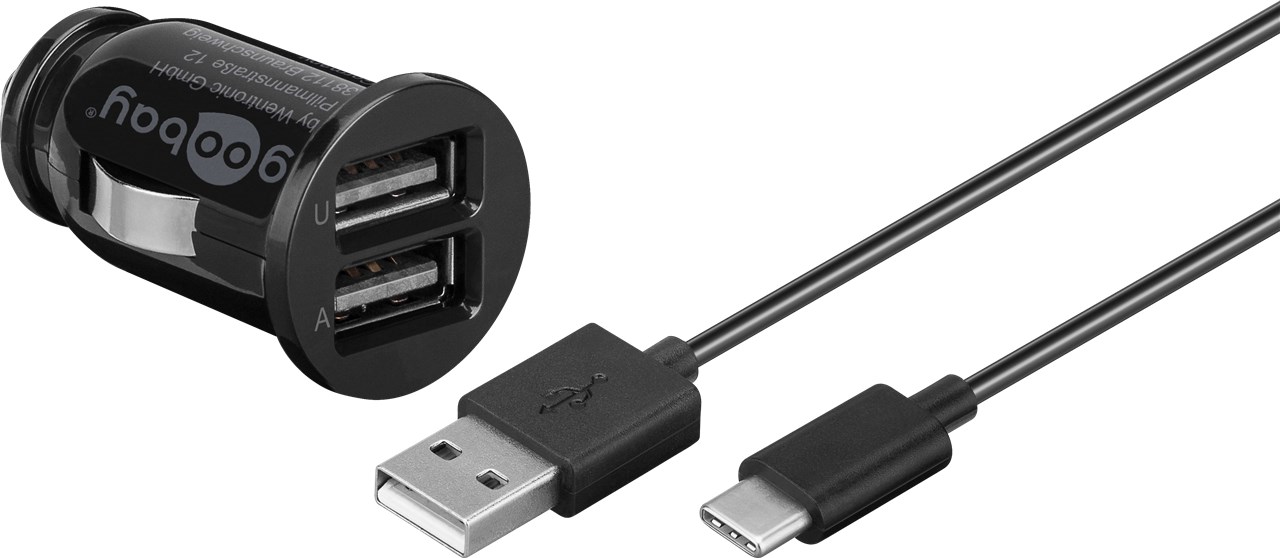 USB Type-C™ Auto-Ladeset (12W/2.4A) USB Type-C™ Auto-Ladeset (12W/2.4A) - Kfz-Ladeadapter und USB Type-C™ Kabel 1.0m (schwarz)