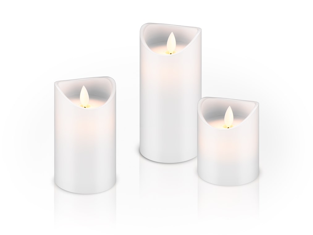 3er-Set LED-Echtwachs-Kerzen, weiß - wunderschöne und sichere Lichtlösung für viele Bereiche wie Haus und Loggia, Büros, oder Schulen