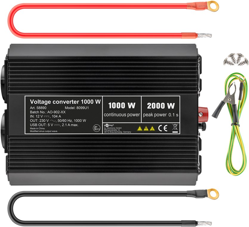 Spannungswandler 1000 W - wandelt 12 V DC in 230 V AC um Spannungswandler 1000 W - wandelt 12 V DC in 230 V AC um