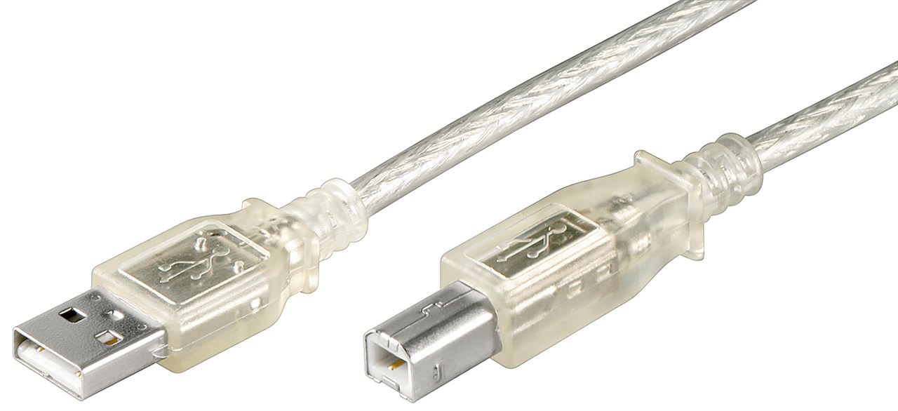 USB 2.0 Hi-Speed Kabel, Transparent - Kabellänge 1.8 m - USB 2.0-Stecker (Typ A) > USB 2.0-Stecker (Typ B) USB 2.0 Hi-Speed Kabel, Transparent - Kabellänge 1.8 m - USB 2.0-Stecker (Typ A) > USB 2.0-Stecker (Typ B)